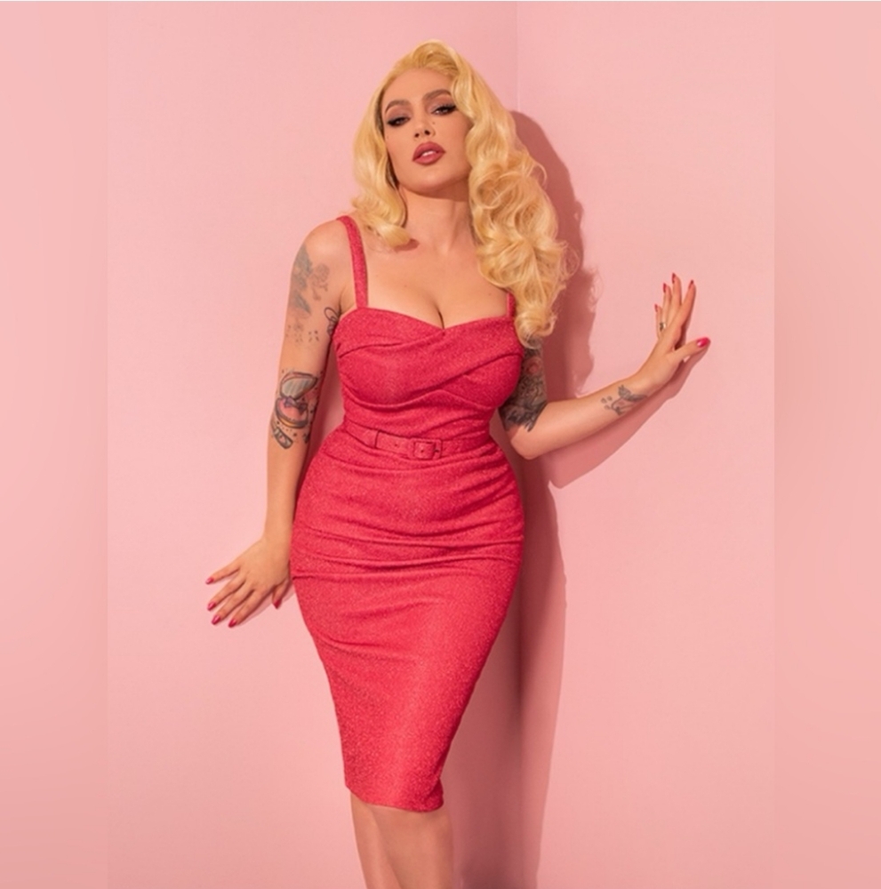 Jawbreaker Wiggle Dress Candy Pink Lurex S